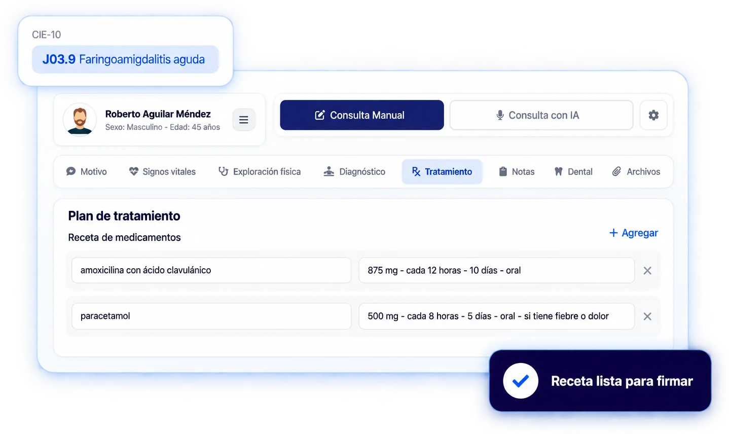 Receta y diagnóstico CIE-10 llenados por IA