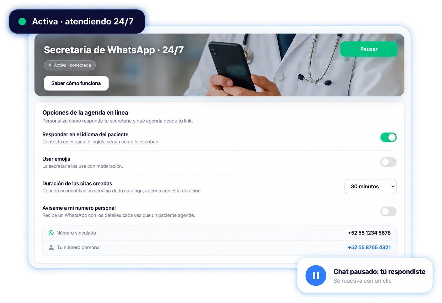 Panel de la secretaria IA en Kardia