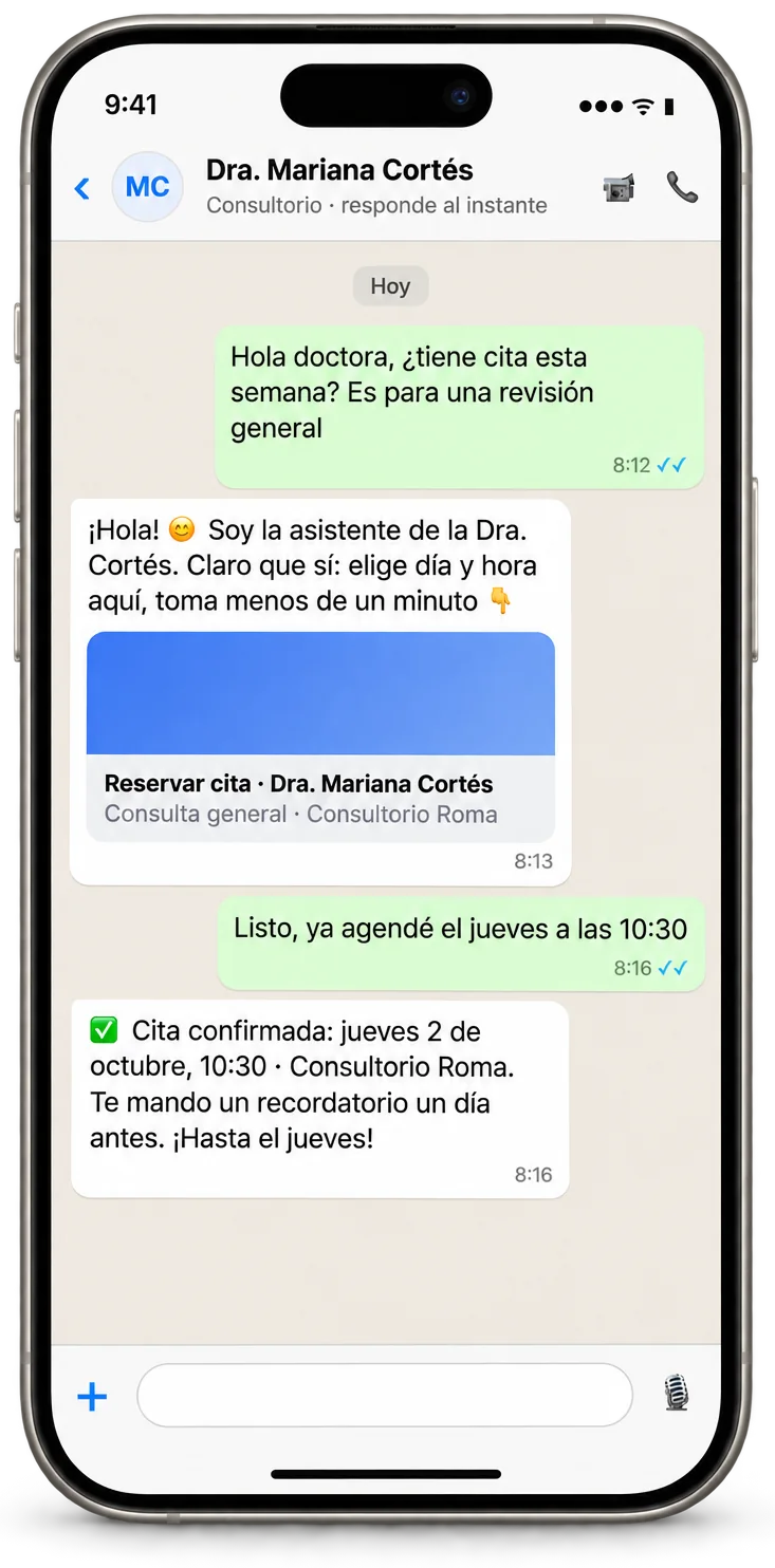 Secretaria IA de Kardia respondiendo por WhatsApp