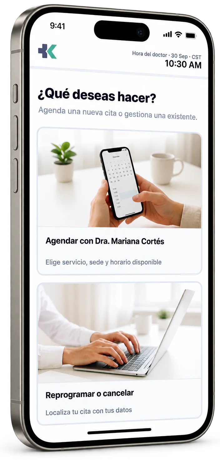 Página de reservas de Kardia en un teléfono
